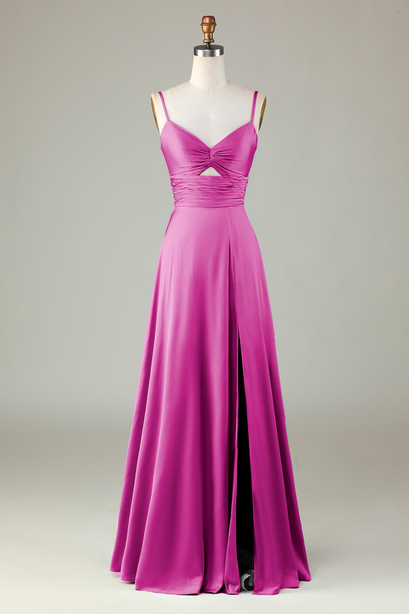 Load image into Gallery viewer, Peacock Keyhole Spaghetti Straps Bridesmaid Dress with Slit