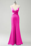 Fuchsia Mermaid Spaghetti Straps Hollow Out Bridesmaid Dress