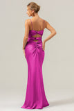 Terracotta Mermaid Spaghetti Straps Hollow Out Twist Front Bridesmaid Dress