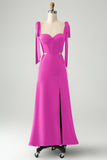 Spaghetti Straps A-Line Peacock Floor Length Wedding Guest Dress with Slit