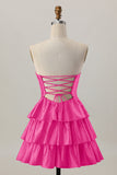 Orange Strapless Tiered A Line Cut Out Homecoming Dress with Beading