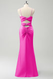 Fuchsia Mermaid Spaghetti Straps Hollow Out Bridesmaid Dress