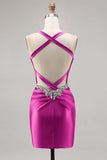 Sparkly Dark Green Satin Corset Short Cocktail Dress