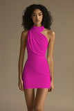 White Halter Ruched Bodycon Short Graduation Dress