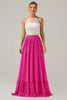 Load image into Gallery viewer, Keyhole Lavender Halter Boho Chiffon Long Bridesmaid Dress with Lace