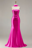 Strapless Mermaid Sparkly Champagne Satin Beaded Convertible Long Formal Dress