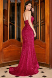 Red Mermaid Sweetheart Sweep Train Formal Dress With Sequins