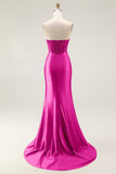 Sparkly Blush Mermaid Beaded Strapless Long Corset Formal Dress With Slit