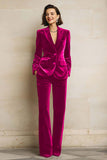 2 Piece Plum Velvet Peak Lapel Single Breasted Women's Suits