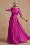 Dusty Sage Ruched A Line Boat Neck Long Mother of the Bride Dress