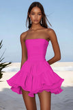 Sky Blue Chiffon Strapless Short Cocktail Dress with Ruffles