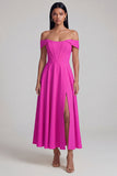 A-Line Off the Shoulder Yellow Corset Maxi Wedding Guest Dress with Slit