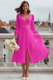 Ivory V Neck A Line Registry Office Wedding Dress with Slit