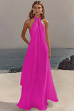 White Chiffon Sheath Halter Long Boho Formal Dress