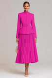 Light Pink A Line 2-Piece Pleated Work Dress with Belt