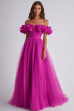 Dusty Sage Tulle Off The Shoulder Ruffled Ball Gown Long Formal Dress