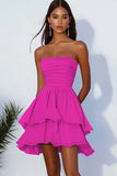 Sky Blue Chiffon Strapless Tiered Short Cocaktail Dress with Ruffles