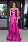 Gold Sweetheart Metallic A-Line Pleated Long Formal Dress