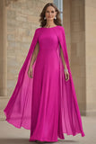 Navy Mermaid Chiffon Long Mother of the Bride Dress with Cape