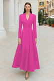 Navy Lapel A Line Single Breasted Long Sleeves Work Dress