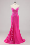 Sparkly Fuchsia Mermaid Beaded Long Formal Dress with Appliques