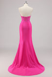 Sparkly Fuchsia Mermaid Beaded Long Formal Dress with Appliques