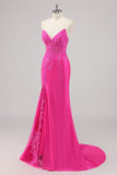Sparkly Fuchsia Mermaid Beaded Long Formal Dress with Appliques