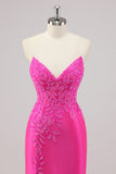 Sparkly Fuchsia Mermaid Beaded Long Formal Dress with Appliques