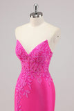 Sparkly Fuchsia Mermaid Beaded Long Formal Dress with Appliques