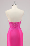 Sparkly Fuchsia Mermaid Beaded Long Formal Dress with Appliques