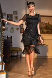 Black Red Beaded Gatsby Fringed Flapper Dress