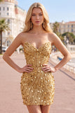 Sparkly Fuchsia Strapless Tight Short Sequins Corset Homecoming Dress with Beading