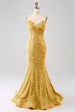 Golden Mermaid Sweetheart Sweep Train Formal Dress With Sequins