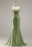 Strapless Mermaid Sparkly Champagne Satin Beaded Convertible Long Formal Dress