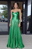 Gold Sweetheart Metallic A-Line Pleated Long Formal Dress