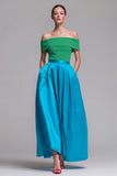 Off the Shoulder A Line Fuchsia and Red Color Block Long Formal Dress