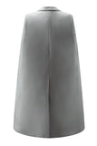 White Satin Peak Lapel Bodycon Mini Work Dress with Cape