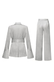 Champagne Double Breasted 2 Piece Women's Suits with Belt