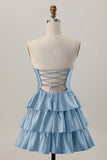 Orange Strapless Tiered A Line Cut Out Homecoming Dress with Beading