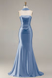 Strapless Mermaid Sparkly Champagne Satin Beaded Convertible Long Formal Dress