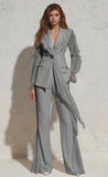 White Notched Lapel Ruffled Slim Fit Long Tulle Women Suit