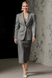 Ivory 2-Piece Peak Lapel Pencil Midi Women Formal Suits