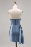 Sparkly Navy Satin Beaded Corset Short Cocktail Dress with Sash