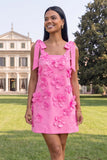 Pink Bodycon Thick Straps Short Formal Dress with 3D Flowers