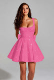 Sparkly A Line Square Neck Sequins Short Homecoming Dress with Back Giant Bow