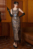 Sparkly Black Apricot Sequins Sheath 1920s Dress