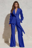 White Notched Lapel Ruffled Slim Fit Long Tulle Women Suit