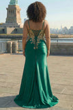 Dark Green Mermaid Sequins Beaded Plus Size Long Prom Dress with Slit