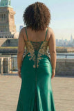Dark Green Mermaid Sequins Beaded Plus Size Long Prom Dress with Slit