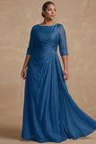 Dusty Sage Ruched A Line Half Sleeves Plus Size Mother Of The Bride Dress